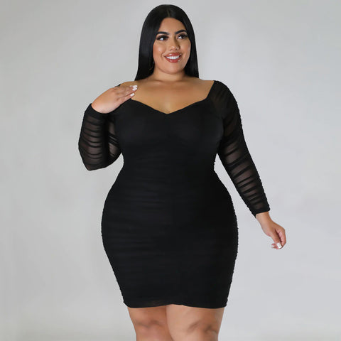 Wrapped Chest Stitching Mesh Sleeves Night Club Sexy Dress - Her Casuals