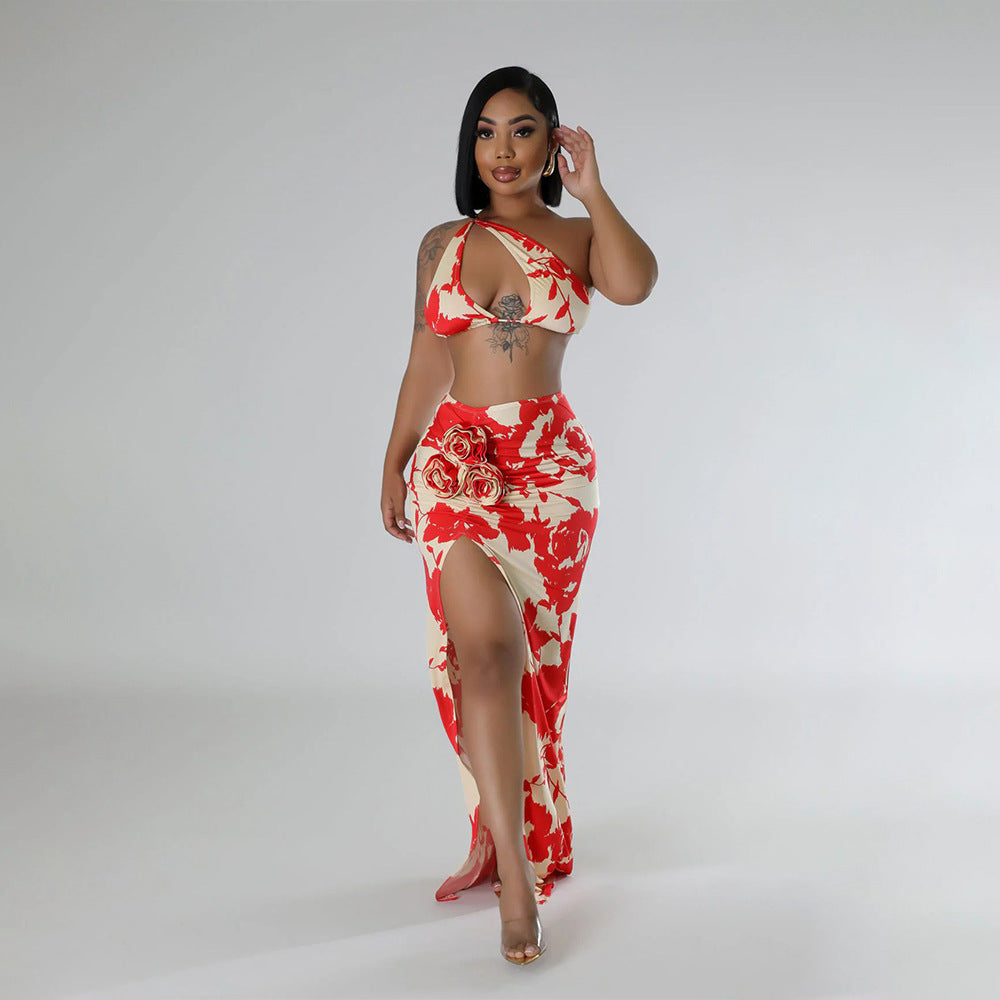 Arrival Sexy High Split Skirt Printing Set - Her Casuals