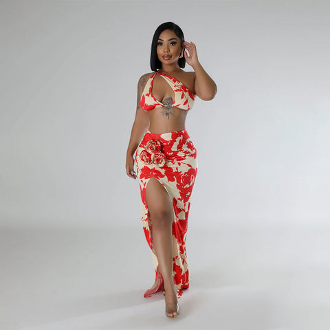 Arrival Sexy High Split Skirt Printing Set - Her Casuals