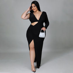 Solid Color Single Sleeve Sexy Hollow Out Cutout Maxi Dress - Her Casuals