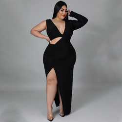 Solid Color Single Sleeve Sexy Hollow Out Cutout Maxi Dress - Her Casuals