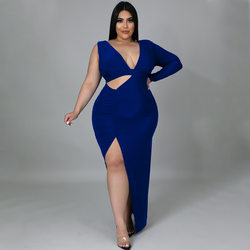 Solid Color Single Sleeve Sexy Hollow Out Cutout Maxi Dress - Her Casuals