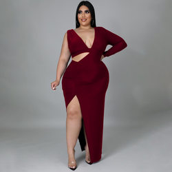 Solid Color Single Sleeve Sexy Hollow Out Cutout Maxi Dress - Her Casuals