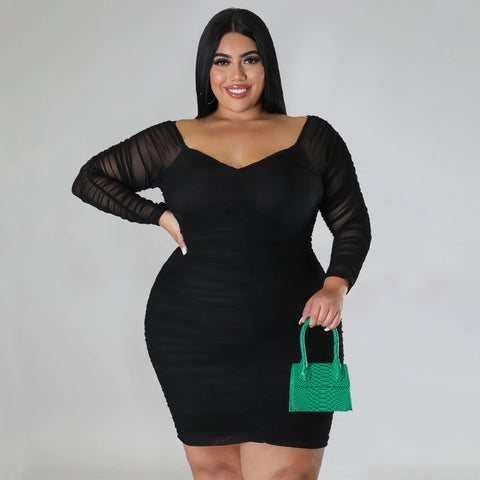 Wrapped Chest Stitching Mesh Sleeves Night Club Sexy Dress - Her Casuals