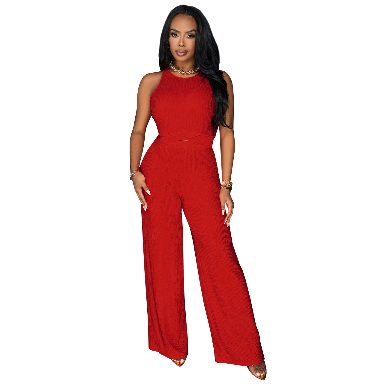 Short Lace Up Wide Leg Pants Sexy Two Piece Suit - Her Casuals