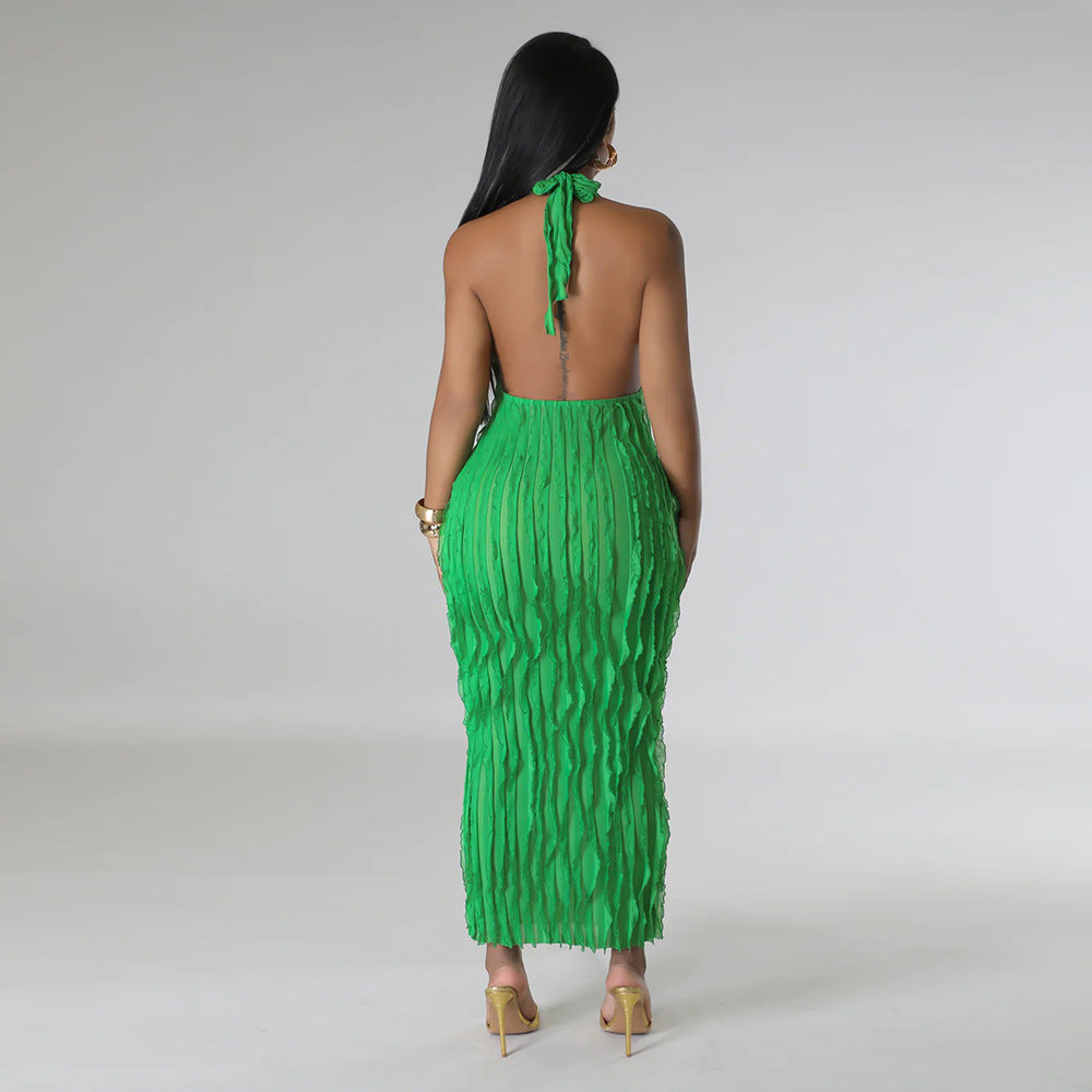 Halter Backless Sexy V Neck Dress Maxi Dress Women - Her Casuals