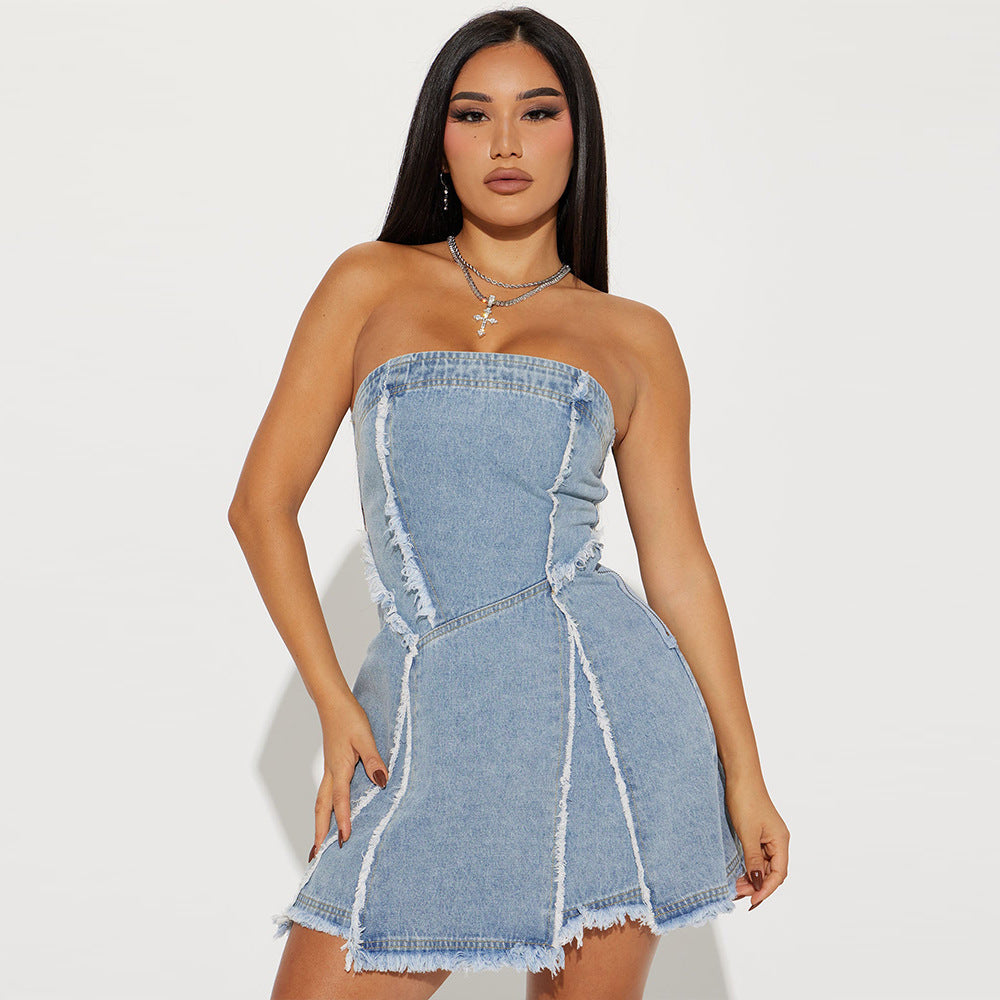 Off Neck Denim Washed Special Dress - Her Casuals