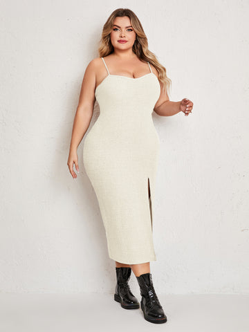 Plus Size Women Dress Simple Suit Outer Strap Backless Dress High Slit - Her Casuals