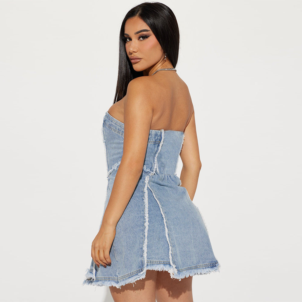 Off Neck Denim Washed Special Dress - Her Casuals