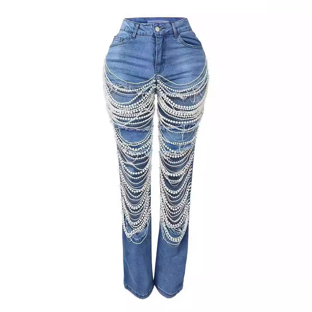 Beaded Stretch Jeans Trousers Jeans - Her Casuals