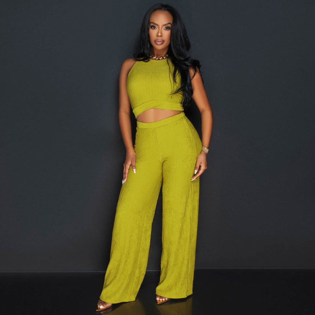 Short Lace Up Wide Leg Pants Sexy Two Piece Suit - Her Casuals