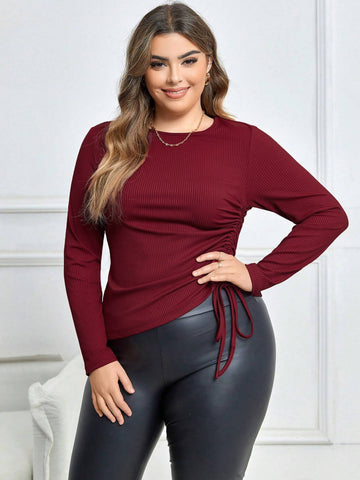 Slim Fit Drawstring Long Sleeve T Shirt Sexy Top - Her Casuals