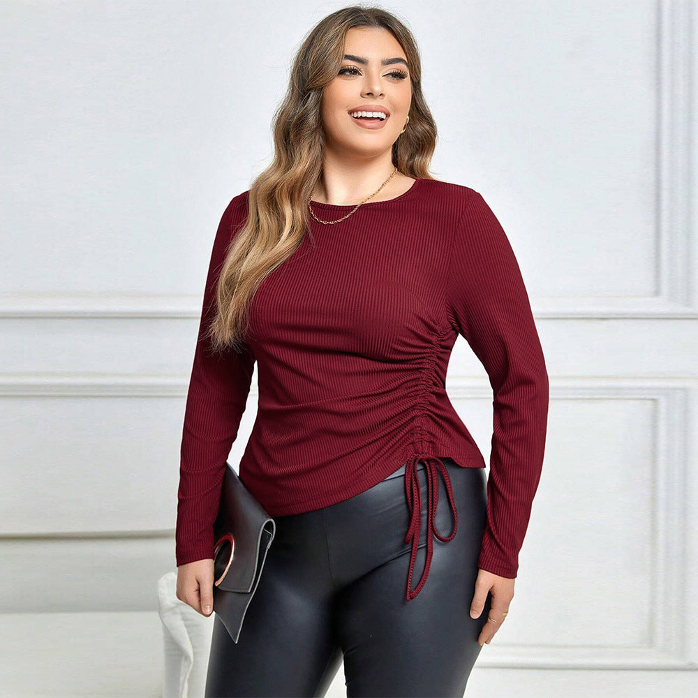 Slim Fit Drawstring Long Sleeve T Shirt Sexy Top - Her Casuals