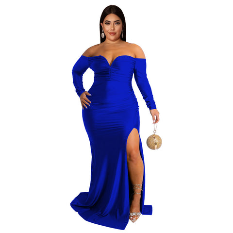 Formal Dress Solid Color Split Maxi Dress - Her Casuals