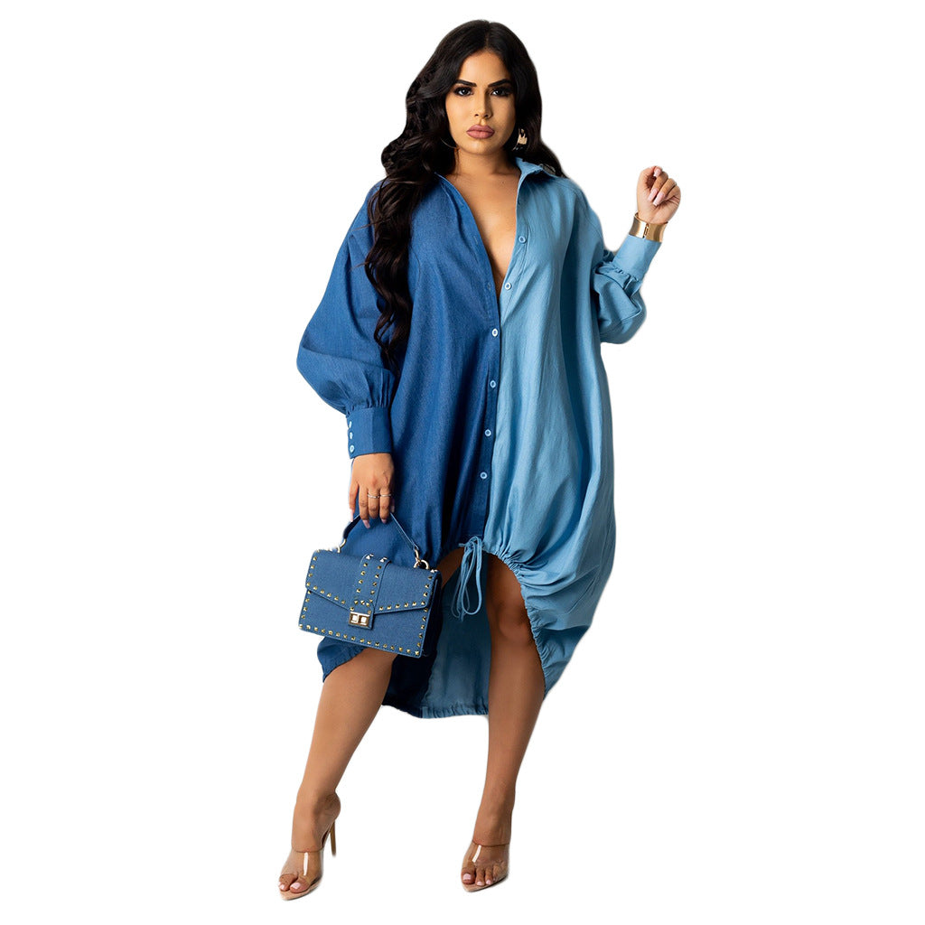 Plus Size Stitching Hem Drawstring Women Wear Dress - Her Casuals