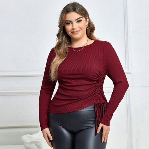 Slim Fit Drawstring Long Sleeve T Shirt Sexy Top - Her Casuals