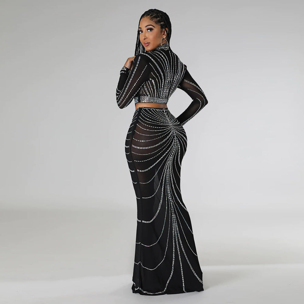 See through Rhinestone Evening Dress - Her Casuals