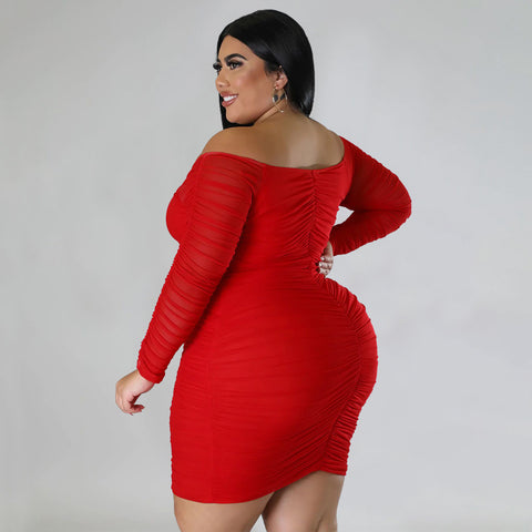 Wrapped Chest Stitching Mesh Sleeves Night Club Sexy Dress - Her Casuals