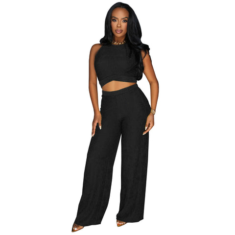 Short Lace Up Wide Leg Pants Sexy Two Piece Suit - Her Casuals