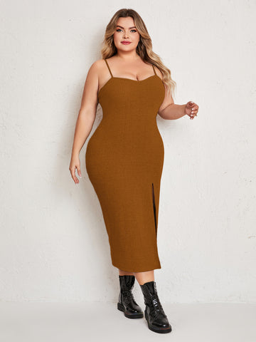 Plus Size Women Dress Simple Suit Outer Strap Backless Dress High Slit - Her Casuals