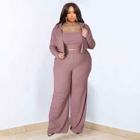 High Elastic Sunken Stripe Three Piece Suit - Her Casuals