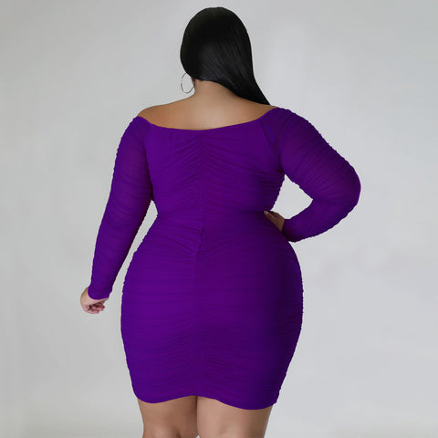 Wrapped Chest Stitching Mesh Sleeves Night Club Sexy Dress - Her Casuals