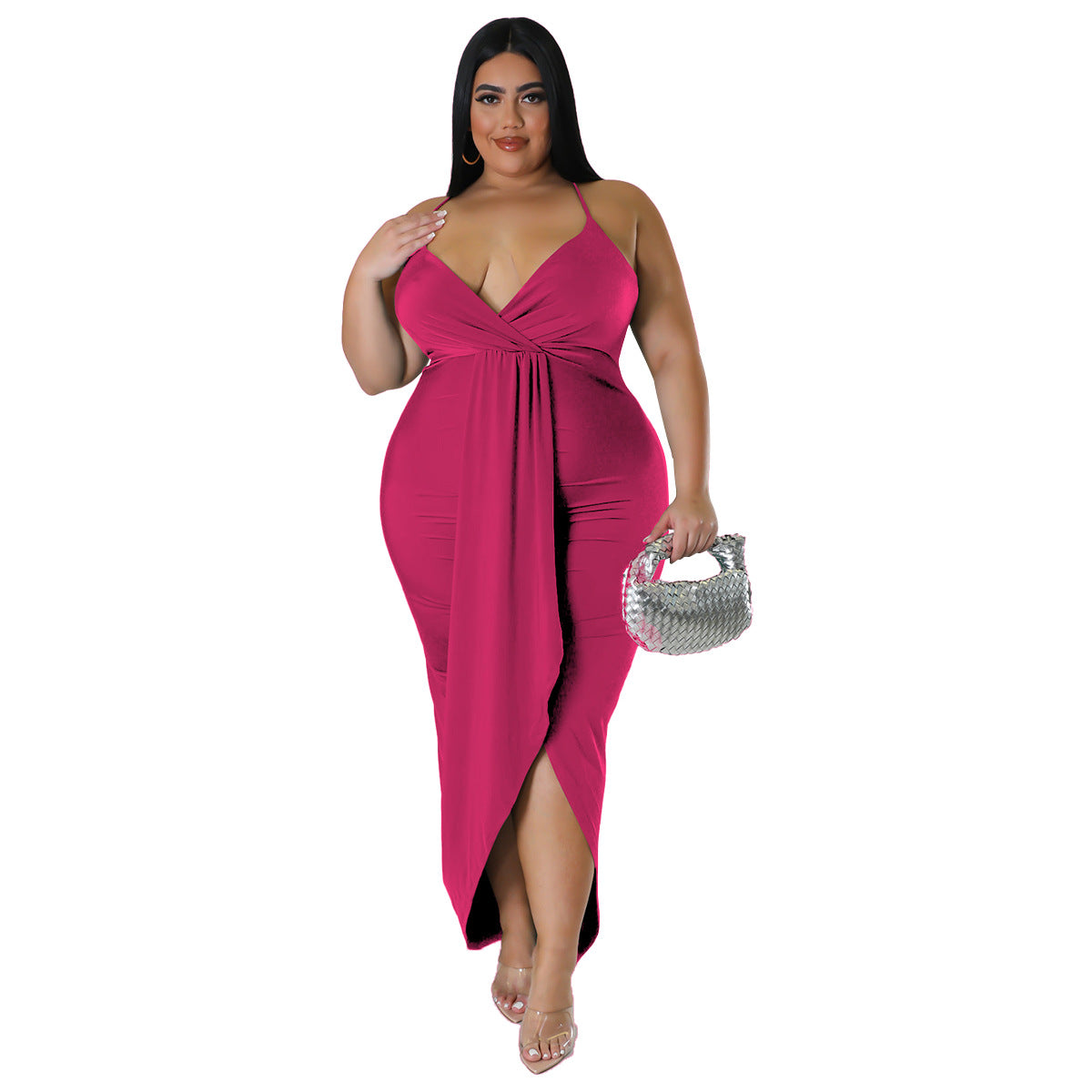 Adjustable Shoulder Strap Sleeveless V Neck Stretch Dress - Her Casuals