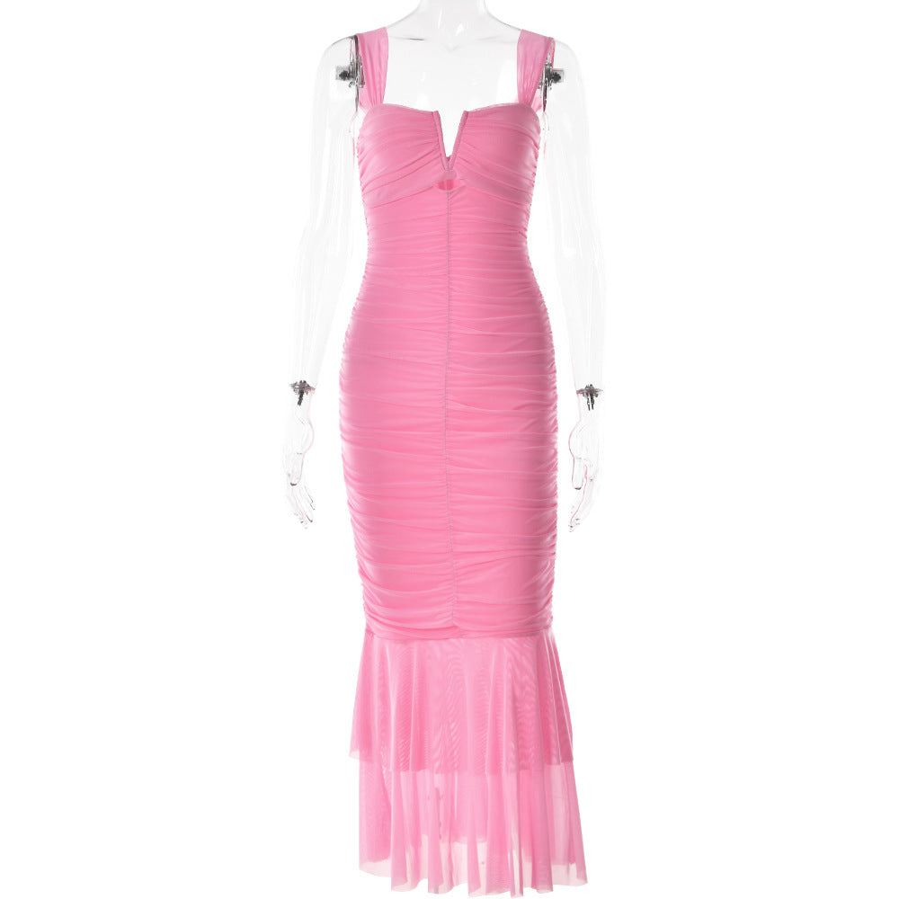 Spring Tight Pleated Fishtail Dress - Her Casuals