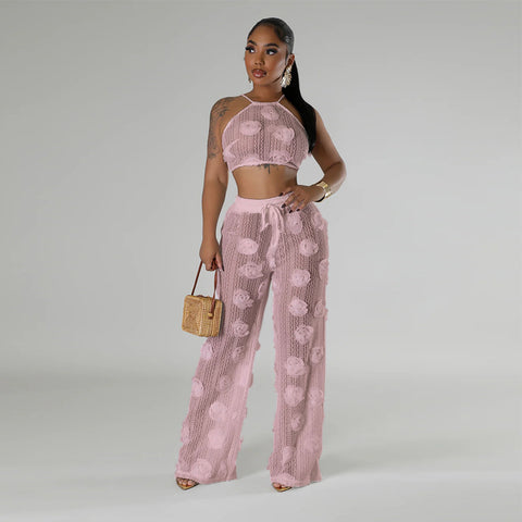 Knotted Short Top with Loose Slim Trousers Two Piece Set - Her Casuals