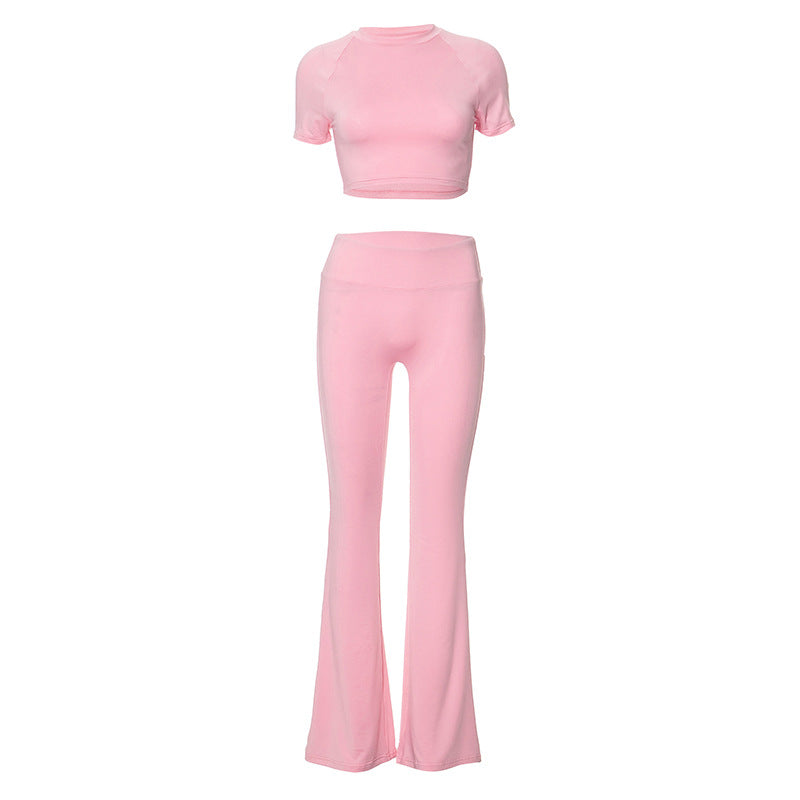 Short Top Elastic Waist Pants Casual Two Piece Set - Her Casuals