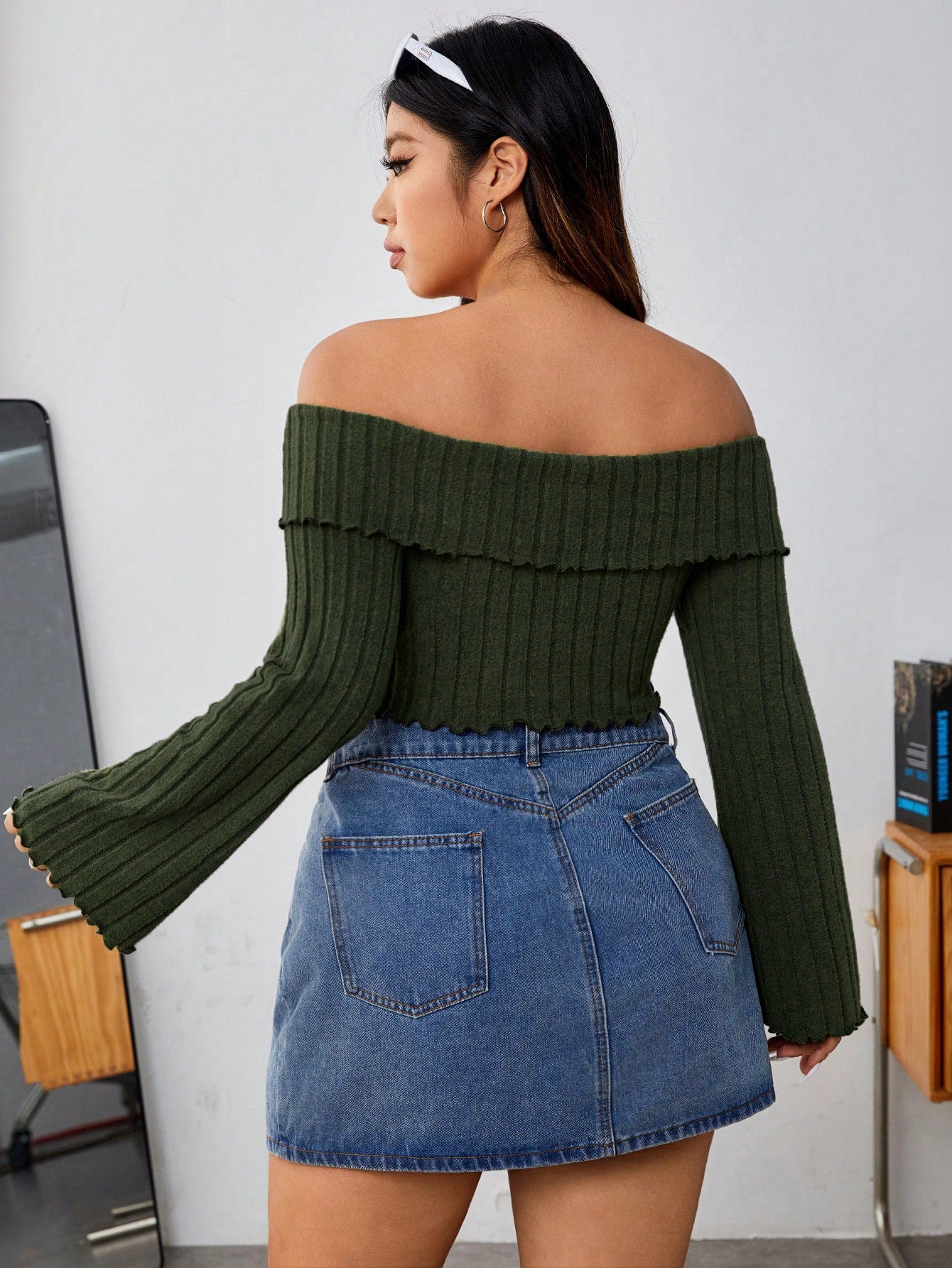 Off Shoulder Irregular Asymmetric Short Long Sleeve Top - Her Casuals