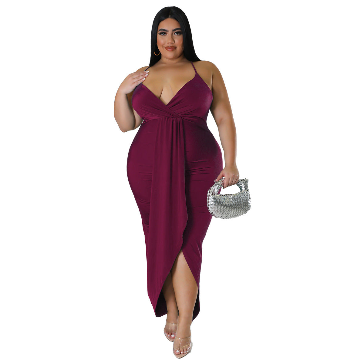 Adjustable Shoulder Strap Sleeveless V Neck Stretch Dress - Her Casuals