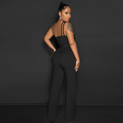 Solid Color Jumpsuit Slim Fit One Shoulder Wide Leg Pants - Her Casuals