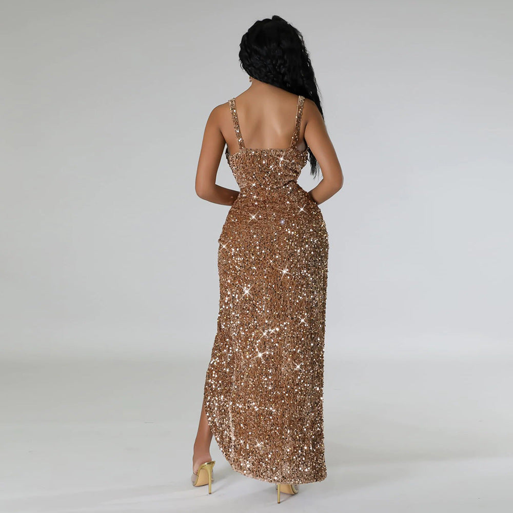 Evening Dress Women Sexy Tag Sequined Split Dress - Her Casuals