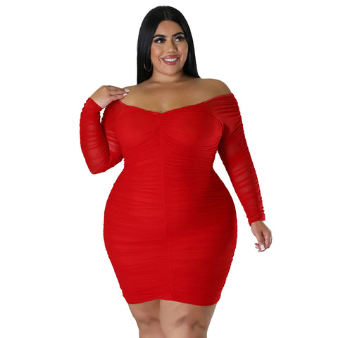 Wrapped Chest Stitching Mesh Sleeves Night Club Sexy Dress - Her Casuals