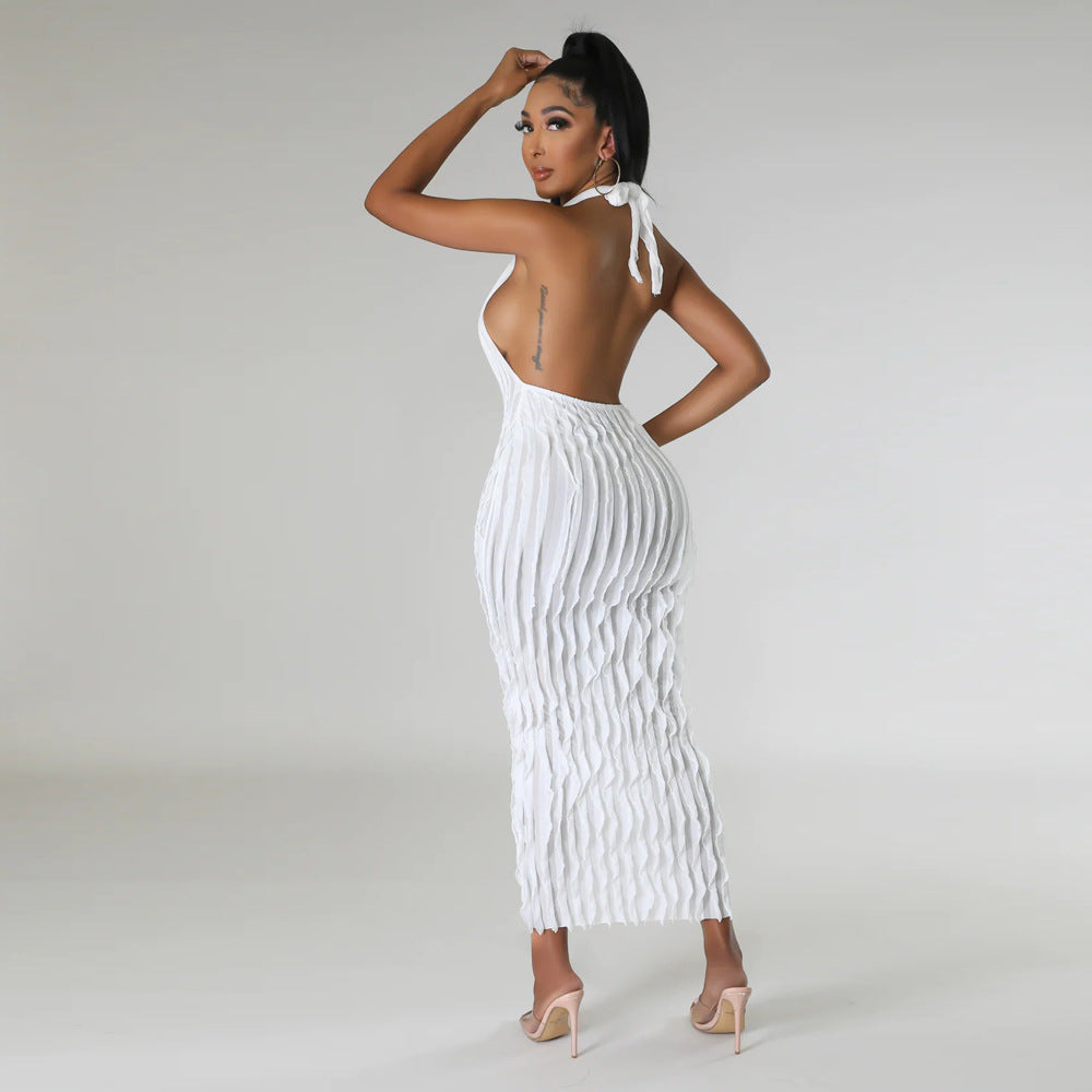 Halter Backless Sexy V Neck Dress Maxi Dress Women - Her Casuals