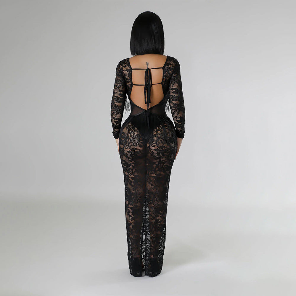 Sexy Backless Tassel Lace Dress - Her Casuals