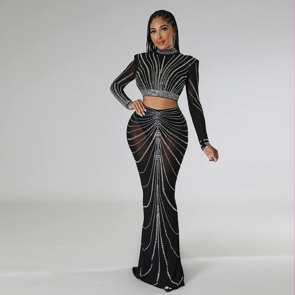 See through Rhinestone Evening Dress - Her Casuals