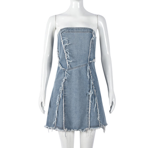 Off Neck Denim Washed Special Dress - Her Casuals