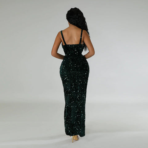 Evening Dress Women Sexy Tag Sequined Split Dress - Her Casuals