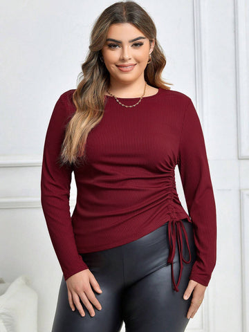 Slim Fit Drawstring Long Sleeve T Shirt Sexy Top - Her Casuals