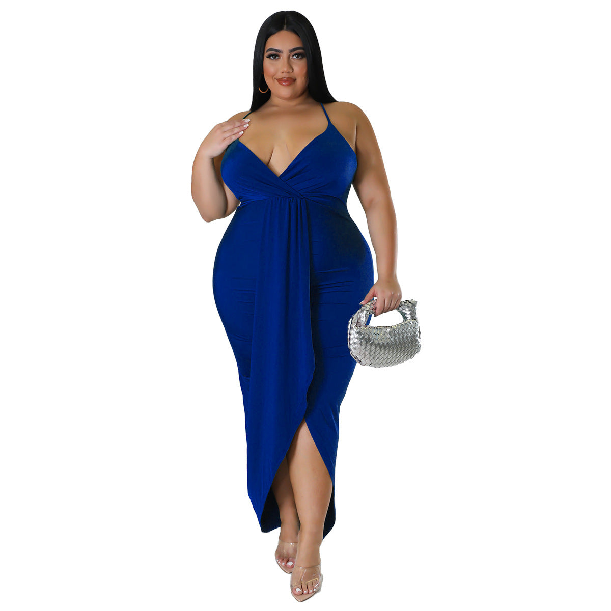 Adjustable Shoulder Strap Sleeveless V Neck Stretch Dress - Her Casuals