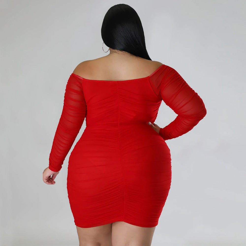 Wrapped Chest Stitching Mesh Sleeves Night Club Sexy Dress - Her Casuals