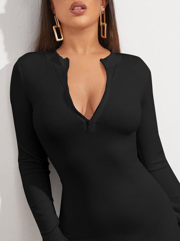 V neck Dress Slim Fit Long Sleeved Sexy Hip Dress - Her Casuals