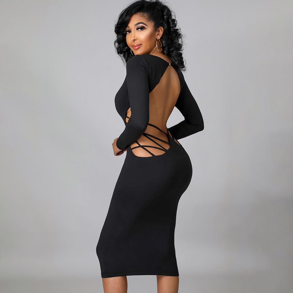 Sexy Tight Backless Hollow Out Cutout out V neck Dress - Her Casuals