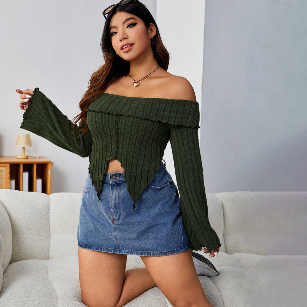 Off Shoulder Irregular Asymmetric Short Long Sleeve Top - Her Casuals