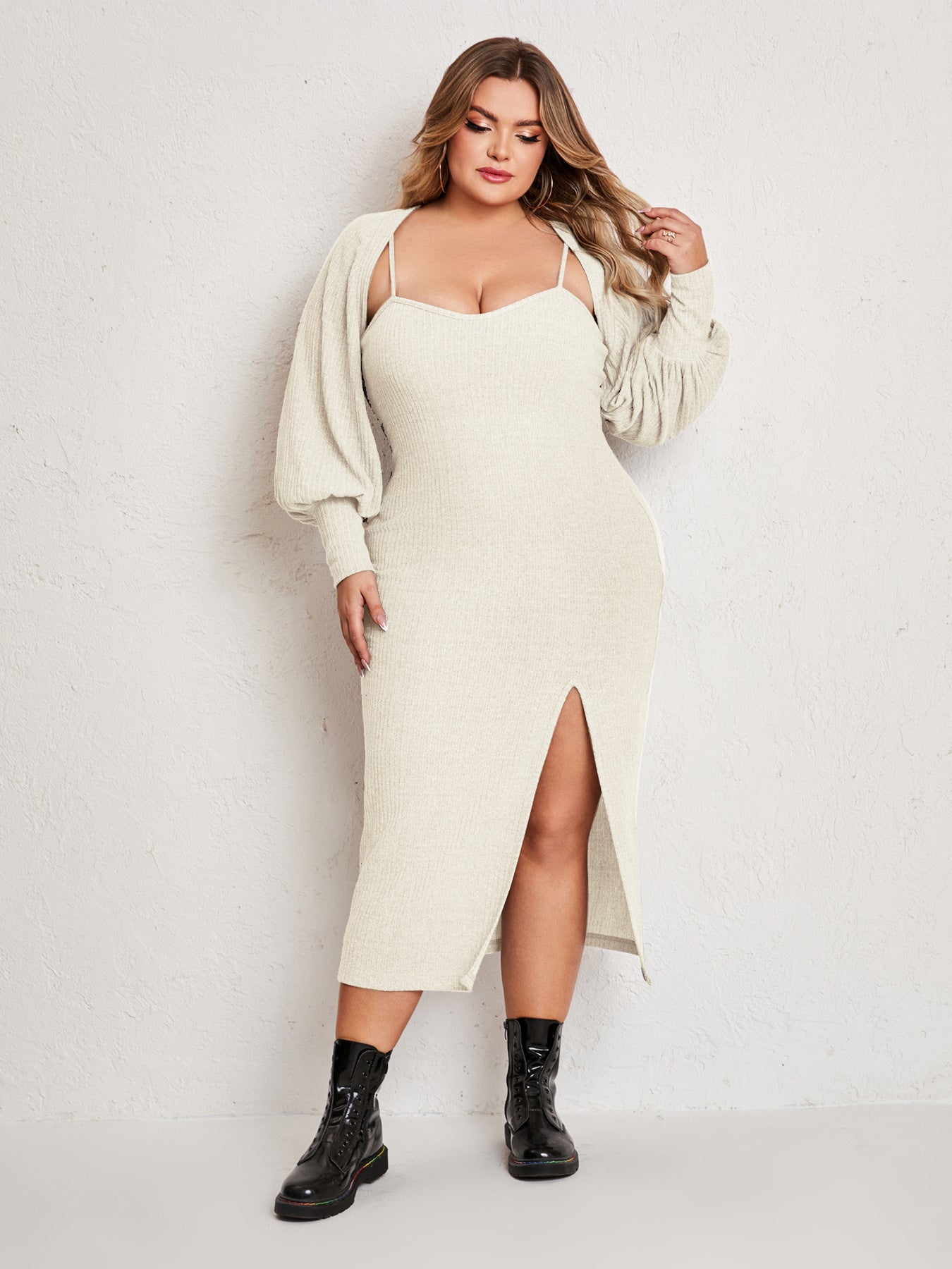 Plus Size Women Dress Simple Suit Outer Strap Backless Dress High Slit - Her Casuals