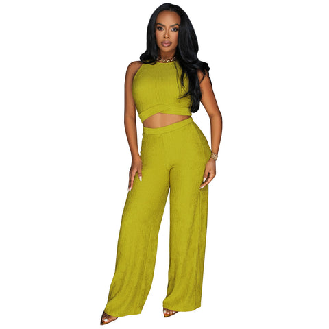 Short Lace Up Wide Leg Pants Sexy Two Piece Suit - Her Casuals