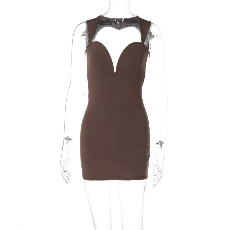 Cutout Heart Deep V Plunge neck Sleeveless Dress - Her Casuals