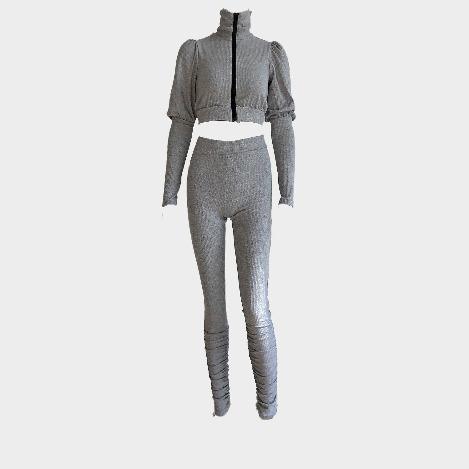 Long Sleeve Slim Trousers Solid Color Sports Set - Her Casuals